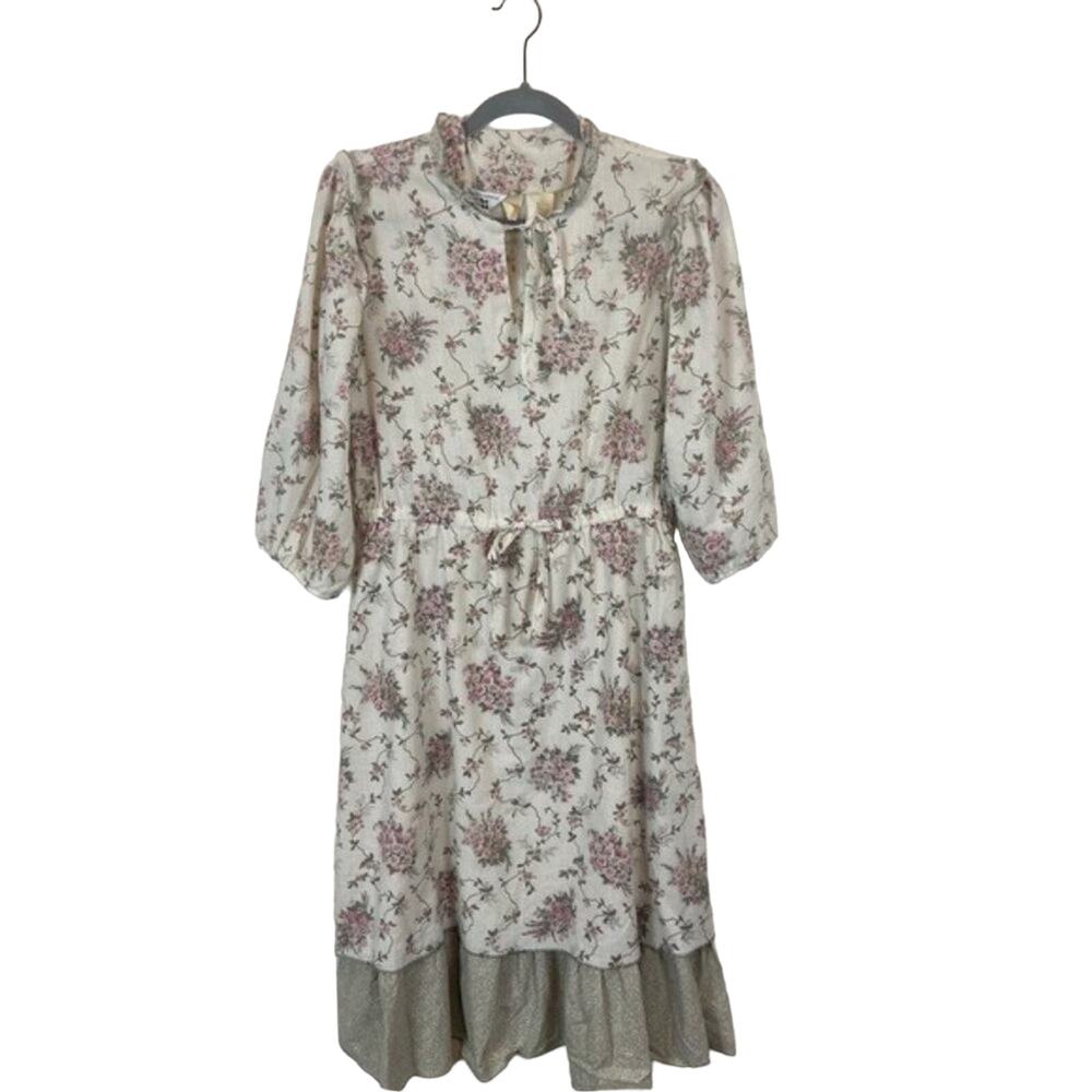 Prairie Dress Cottage Core Young & Now Size Medium to Large Floral 70s 80s Retro